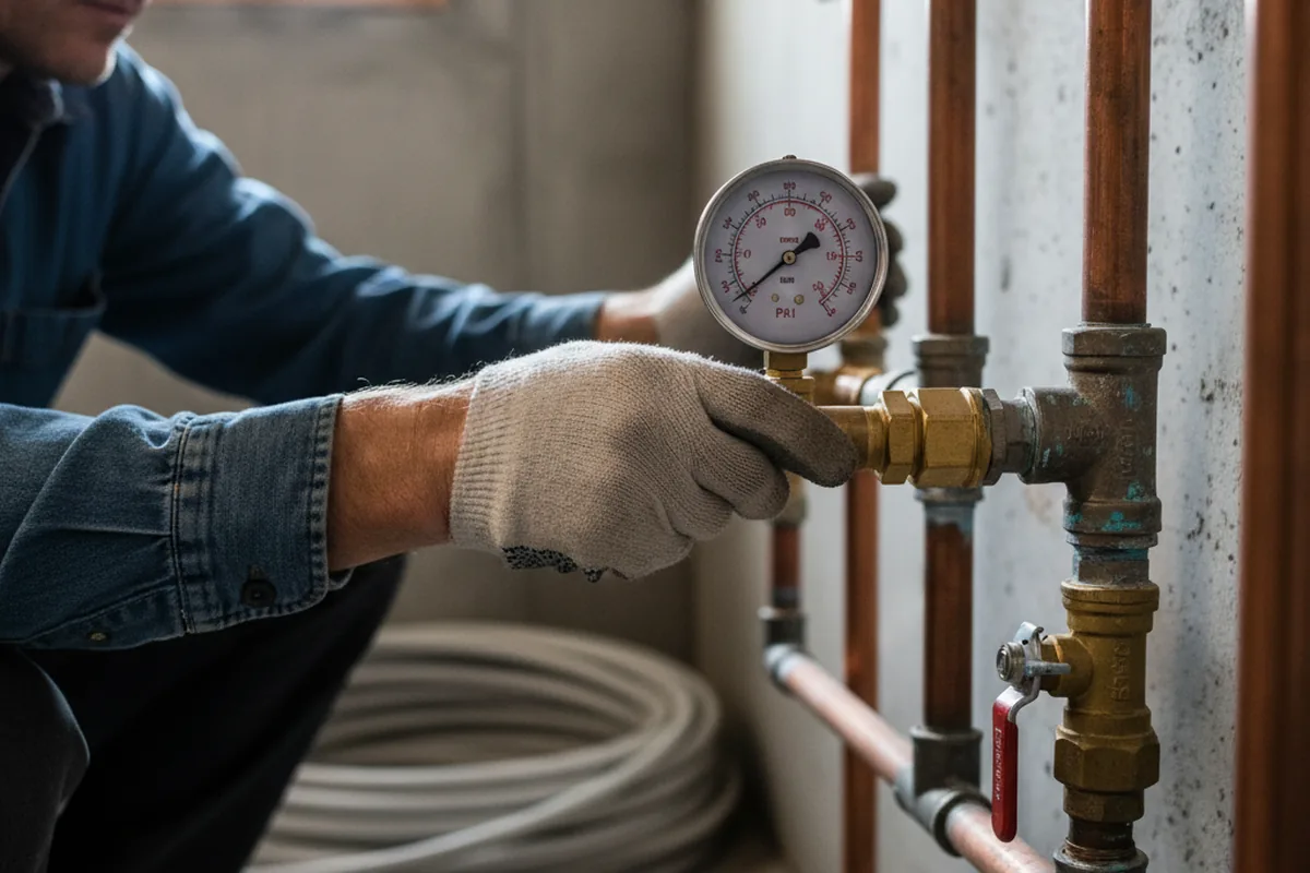 Pressure testing a repaired line during Water Line Repair in Delmar